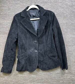 Mark Alan Genuine Leather Blazer Jacket Womens Size XL Black Two Buttons Casual